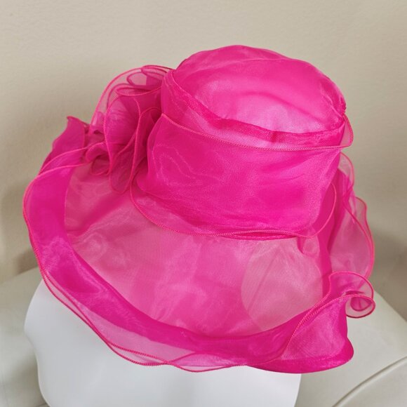 Hot Pink Organza Kentucky Derby Hat Church Wedding Fascinator - Picture 4 of 4